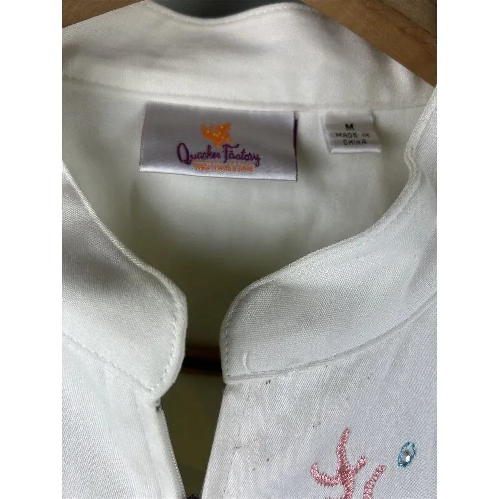 Quacker Factory‎ White Jacket Medium Fish Embroidered Rhinestone - Picture 10 of 10